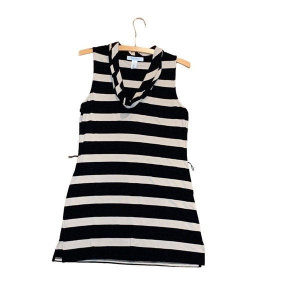 💰 WH |BM  Black & Tan Striped Cowl Neck Sleeveless Tunic or Mini Dress- Size S - Picture 5 of 8